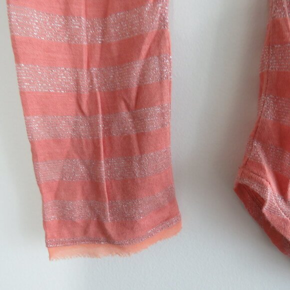 FREE PEOPLE Peach Metallic Striped V-Neck Henley Top - Size S - Picture 5 of 16